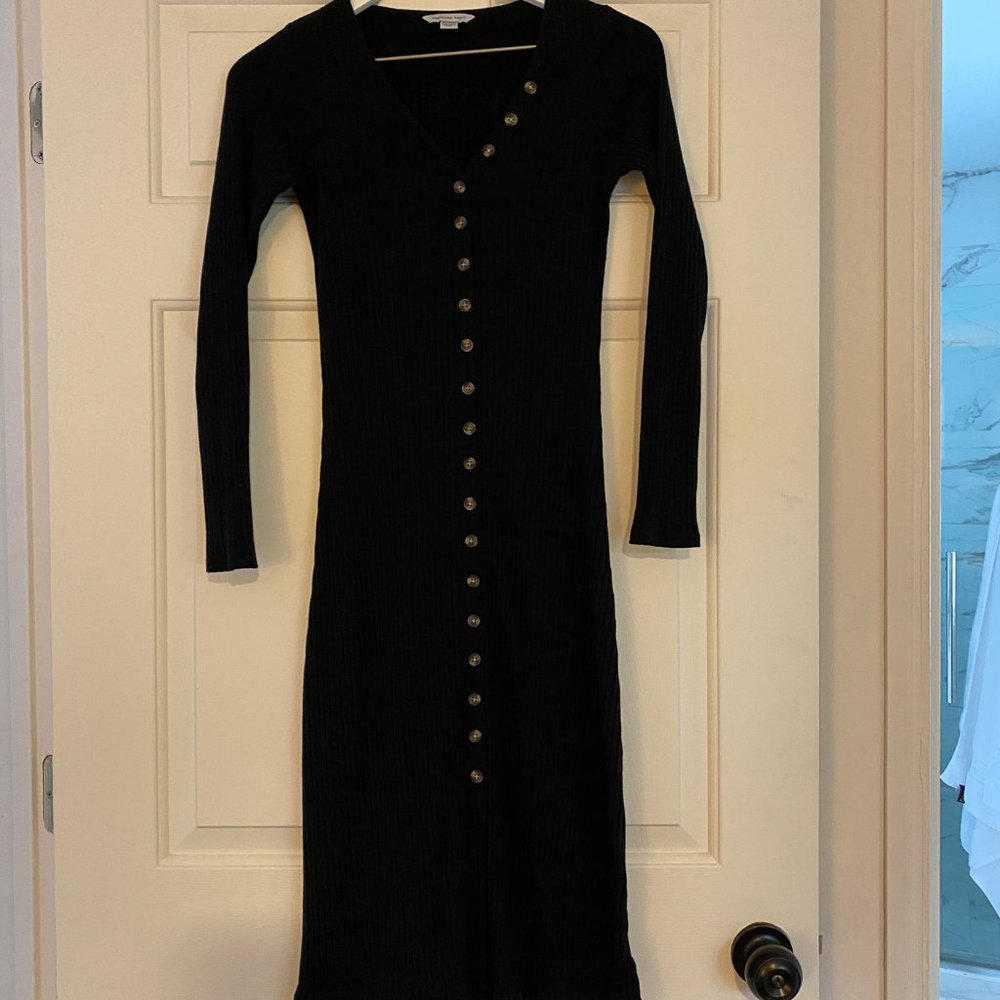 American Eagle Black Ribbed Midi Dress